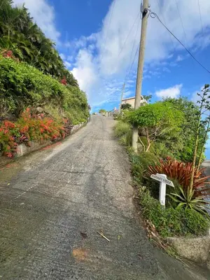 an empty road with a cross on the side at SummervilleBVI in Great Mountain