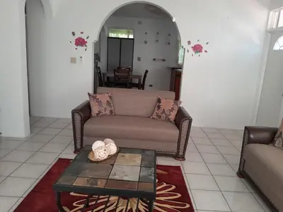 a living room with a couch and a table at Abigail Diamond 2 bedroom apt Near Nanny Cay marina in Hannah
