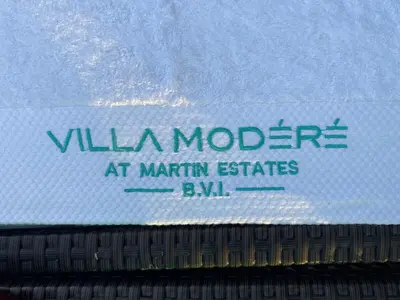 a sign that says villem moderne at marlin estatesbm istg istg at Villa Modere' in Tortola Island