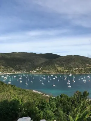 a view of a harbor with boats in the water at Ocean View Villas in Jost Van Dyke