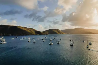 an aerial view of a bunch of boats in the water at Bitter End Yacht Club in Virgin Gorda